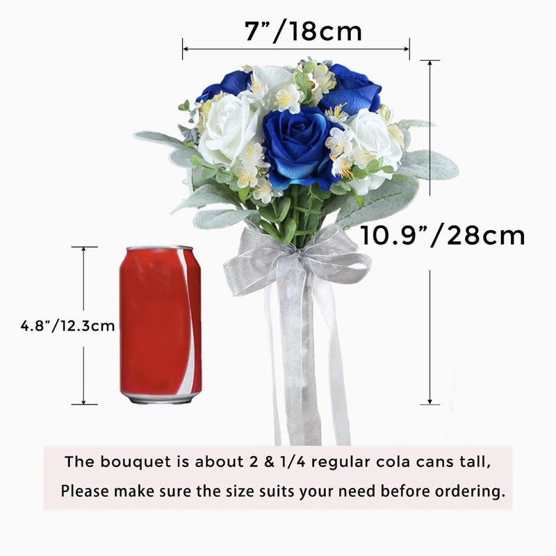 Rinlong 7â€œ Blue Wedding Bouquet for Bride Bridesmaid Artificial Toss Bouquet Royal Navy Blue Silk Bridal Bouquet Wedding Prom Bouquets - Image 2